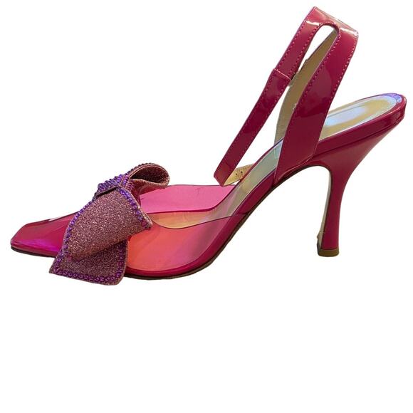 Nalebe Dimante PVC Pumps Bow Crystal Embellished Ankle Strap Square Top Pink 36 - Picture 9 of 16